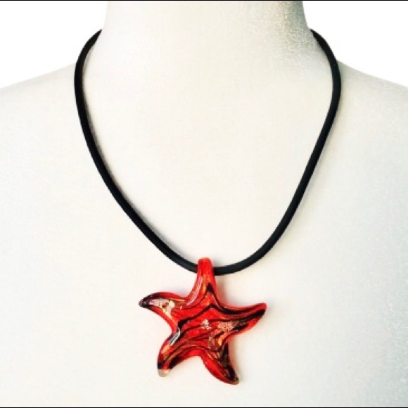 ⭐️Murano Glass⭐️Red Gold Star Glass Pendant Necklace Handcrafted Women's Jewelry - Picture 1 of 7